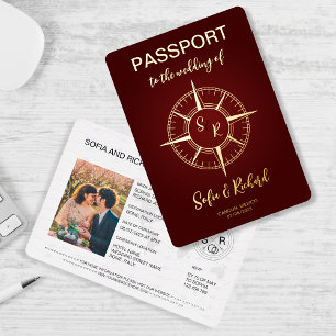 Invitation En Aluminium Mariage de passeport Destination Gold Compass Mono