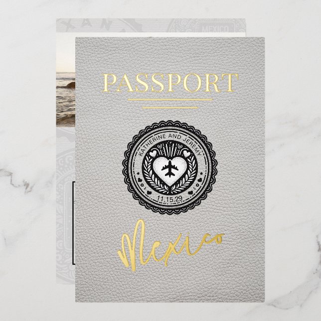 Invitation En Aluminium Mariage de passeport du Mexique blanc (Recto/Verso)