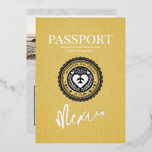 Invitation En Aluminium Mariage de passeport du Mexique jaune