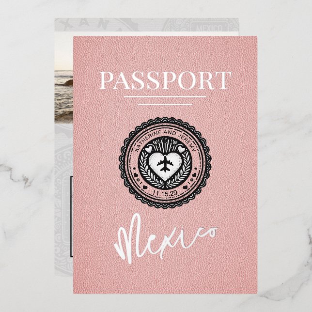 Invitation En Aluminium Mariage de passeport du Mexique rose (Recto/Verso)
