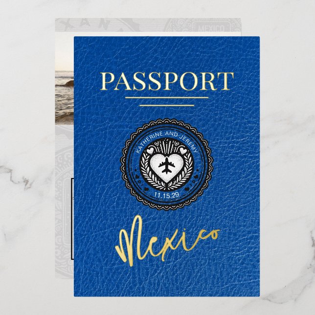 Invitation En Aluminium Mariage de passeport Royal Blue Mexico (Recto/Verso)