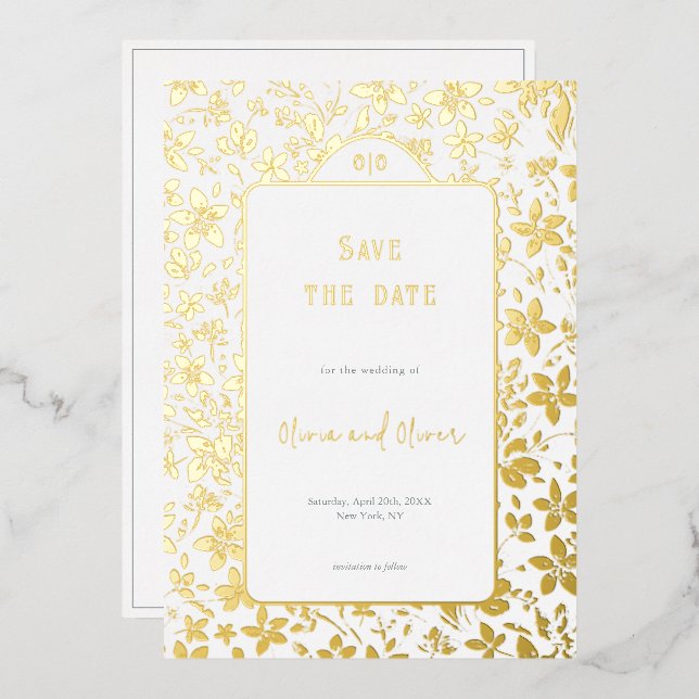 Invitation En Aluminium Mariage de petites fleurs Enregistrer la date (Recto/Verso)