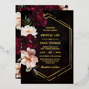 Invitation En Aluminium Mariage de pivoines florales roses Bourgogne lunat