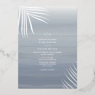 Invitation En Aluminium Mariage de plage à l'aquarelle en chambray avec fe