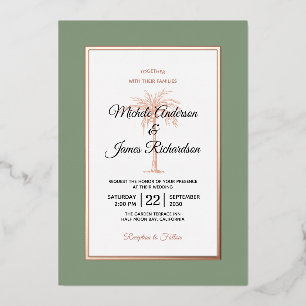 Invitation En Aluminium Mariage de plage élégant avec un palmier en or ros