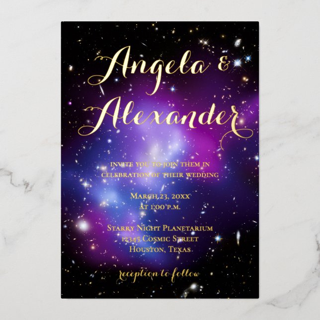 Invitation En Aluminium Mariage de Planétarium à grappes violettes (Recto)