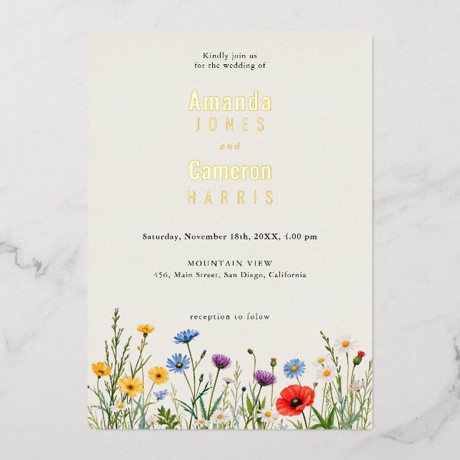 Invitation En Aluminium Mariage de prairie sauvage de printemps (Recto)