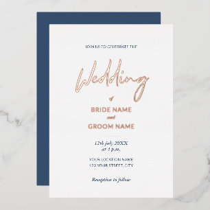 Invitation En Aluminium Mariage de script bleu marine minimal