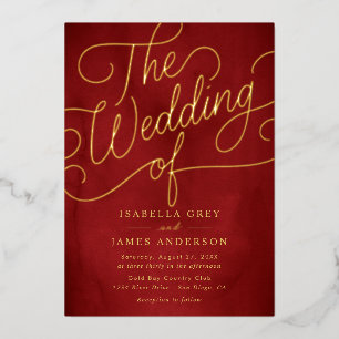 Invitation En Aluminium Mariage de script de calligraphie rouge or