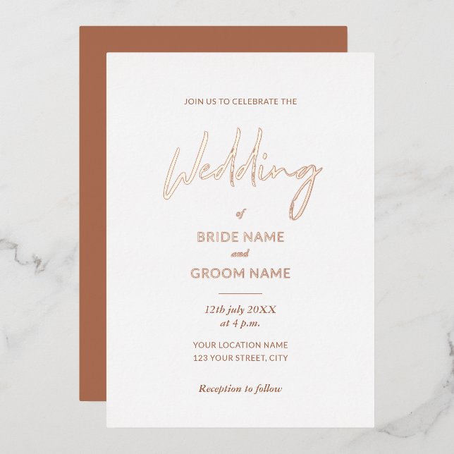 Invitation En Aluminium Mariage de script en terre cuite minimale (Recto/Verso)