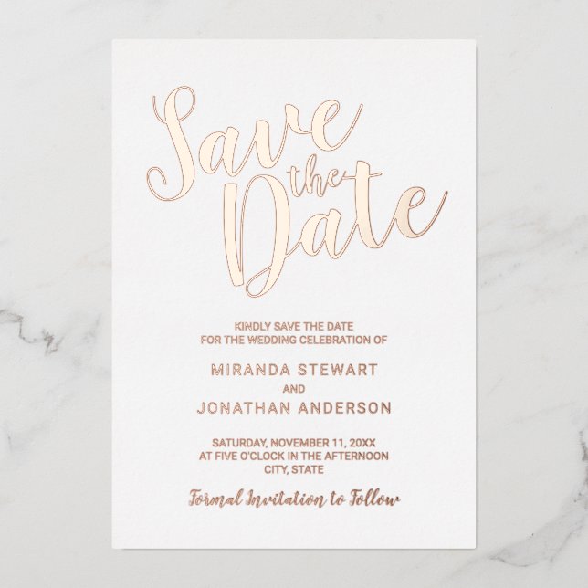 Invitation En Aluminium Mariage de script moderne Enregistrer la date Rose (Recto)
