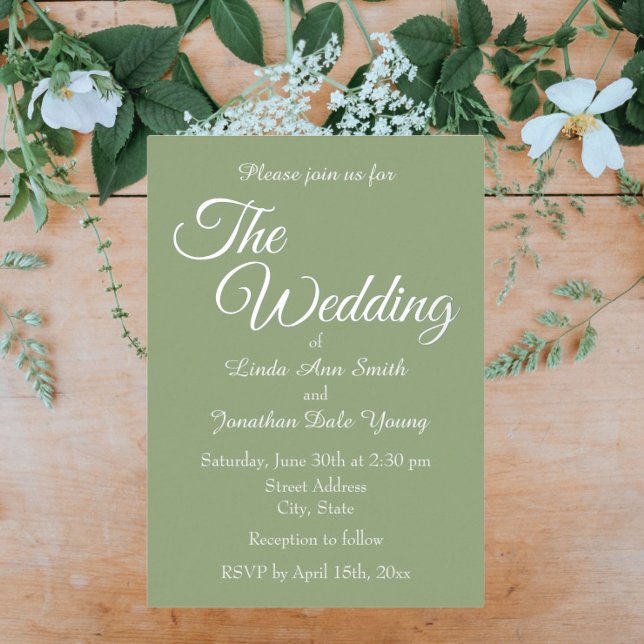 Invitation En Aluminium Mariage de style simple Sage Green (In Situ Wedding)