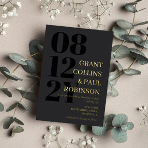 Invitation En Aluminium Mariage de typographie noir et or