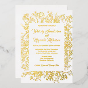 Invitation En Aluminium Mariage de verdure Fleur sauvage Gold Foil