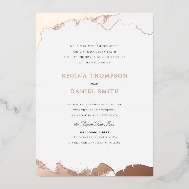 Invitation En Aluminium Mariage Debonair plongé dans l'or Rose (Recto)
