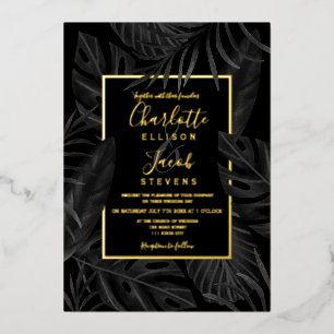 Invitation En Aluminium Mariage d'écriture d'or en aquarelle de feuille no