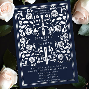 Invitation En Aluminium Mariage d'épée médiévale Bleu Argent