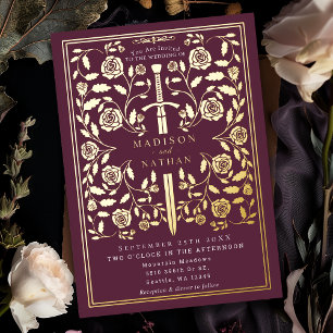 Invitation En Aluminium Mariage d'épée médiévale Mauve