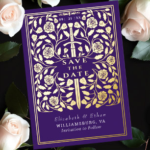 Invitation En Aluminium Mariage d'épée médiévale violette Enregistrer la d