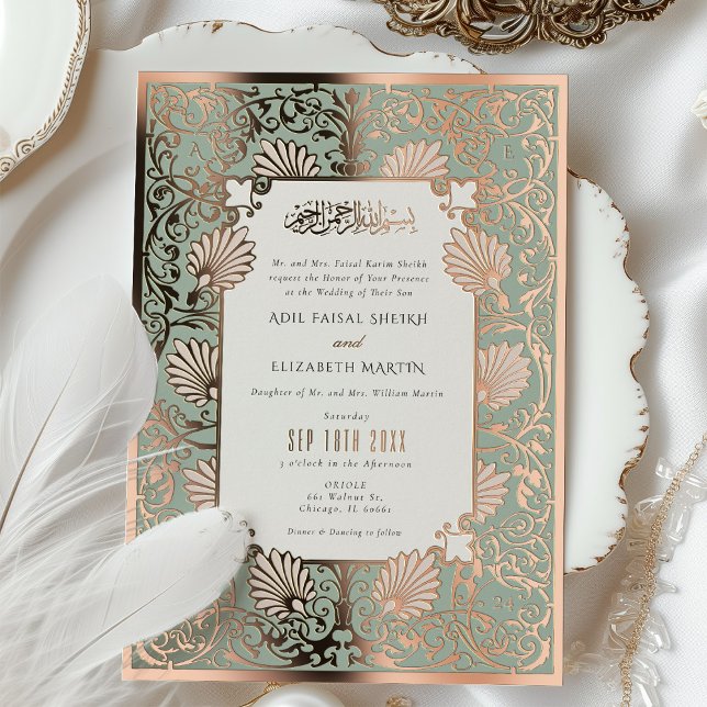 Invitation En Aluminium Mariage des accents d'huile d'or Art Nouveau islam (Créateur téléchargé)