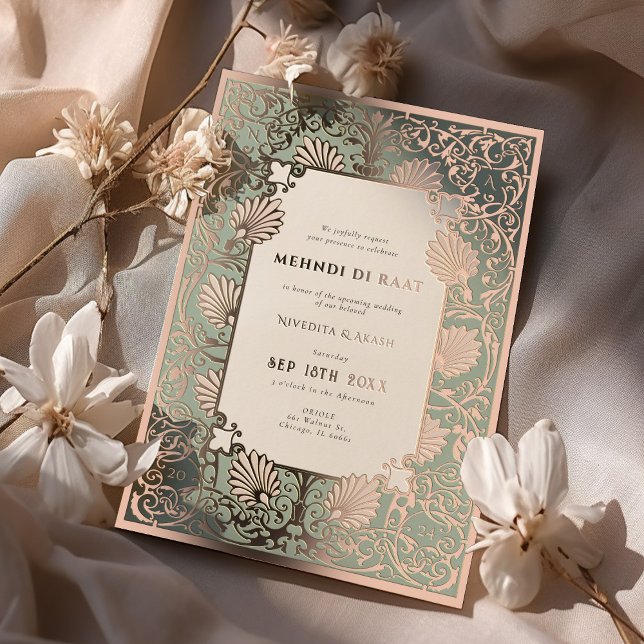 Invitation En Aluminium Mariage des accents d'or Rose Mehndi di Raat (Créateur téléchargé)