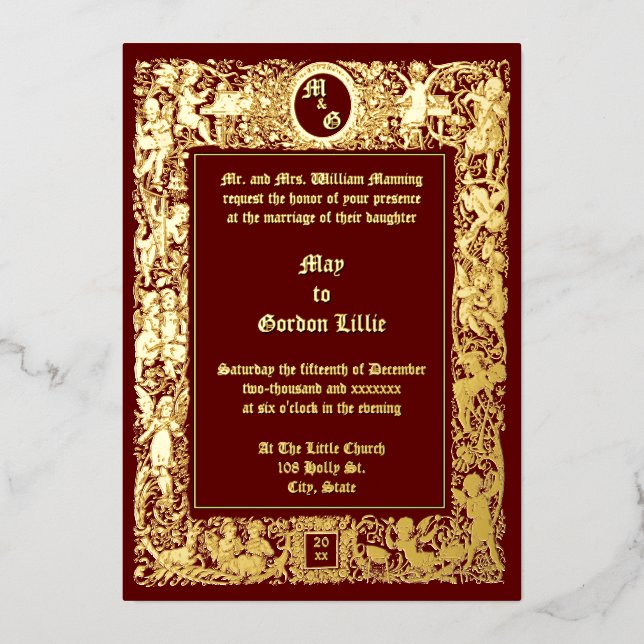 Invitation En Aluminium Mariage des Cherubs de l'ère victorienne (Recto)