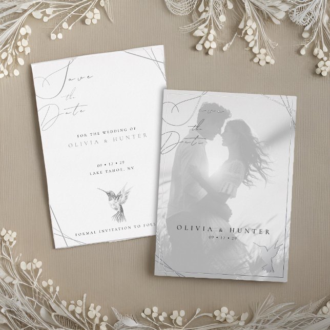 Invitation En Aluminium Mariage des colibris Sauvez la date Noir et Blanc (Créateur téléchargé)