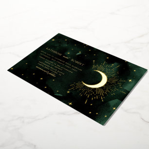 Invitation En Aluminium Mariage des étoiles d'or céleste de minuit vert