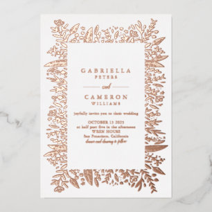 Invitation En Aluminium Mariage Dessin de Ligne Florale Or Rose Chic