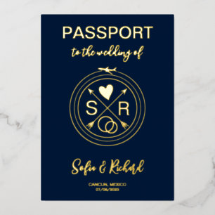 Invitation En Aluminium Mariage Destination Passport World Map Gold