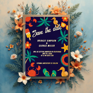 Invitation En Aluminium mariage d'été sur la plage côtière bleu marine