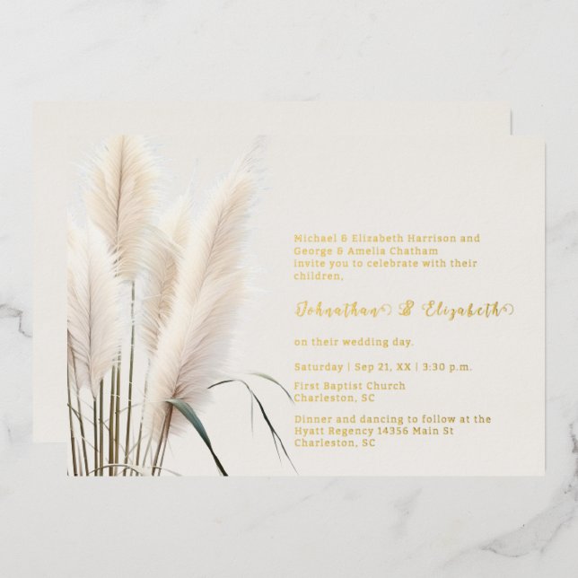 Invitation En Aluminium Mariage d'herbe Boho Pampas (Recto/Verso)
