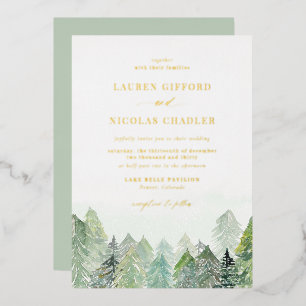 Invitation En Aluminium Mariage d'hiver de campagne enneigée à l'aquarelle