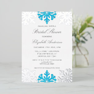 Invitation En Aluminium Mariage d'Hiver Flocon de Neige Bleu Argenté