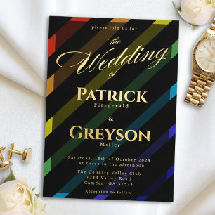 Invitation En Aluminium Mariage d'hommes gays Élégant Arc-en-ciel Or