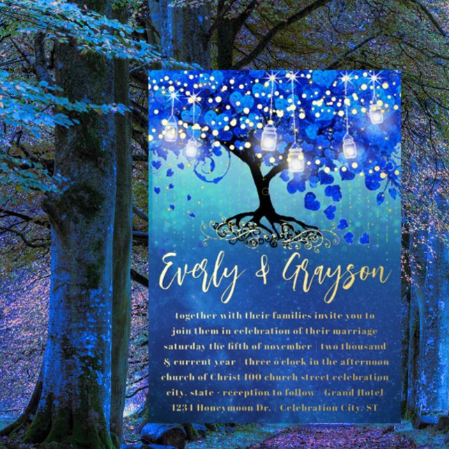 Invitation En Aluminium Mariage d'huile d'or pour feuilles de coeur bleu e (Créateur téléchargé)