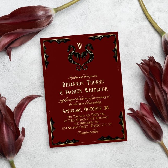 Invitation En Aluminium Mariage d'Imaginaire de monographie de dragon noir (Créateur téléchargé)