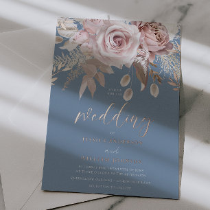 Invitation En Aluminium Mariage Divine Rose Gold Blush & Fleurs Bleues