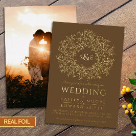 Invitation En Aluminium mariage d'or d'art feuille Brown dessinée à la mai