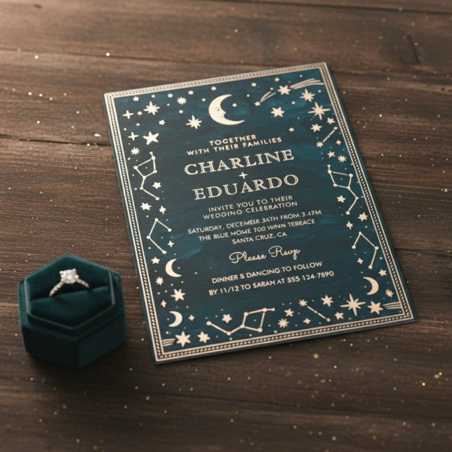 Invitation En Aluminium Mariage d'or de la constellation céleste (Créateur téléchargé)
