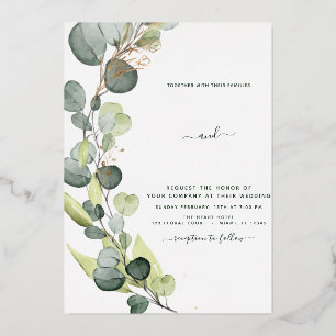 Invitation En Aluminium Mariage d'or Eucalyptus Green