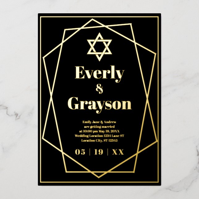 Invitation En Aluminium Mariage d'or géométrique Etoile juive Foil I (Recto)