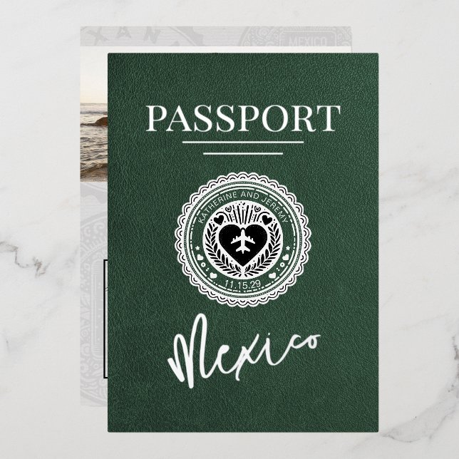 Invitation En Aluminium Mariage du passeport mexicain vert (Recto/Verso)