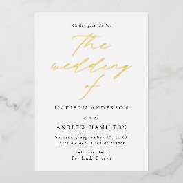 Invitation En Aluminium Mariage Élégance Moderne Blanc et Or