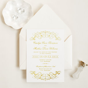 Invitation En Aluminium Mariage Élégant à la Feuille d'Or