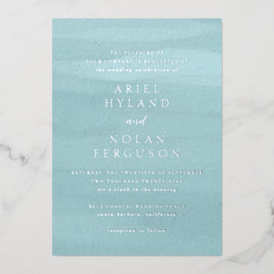 Invitation En Aluminium Mariage Élégant Aquarelle Bleue Moderne