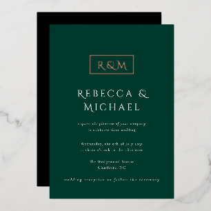 Invitation En Aluminium Mariage élégant avec monogramme vert émeraude