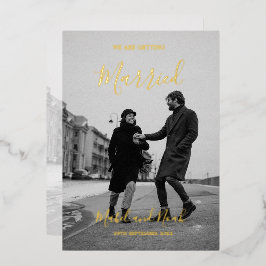Invitation En Aluminium Mariage Elegant Black White Photo Gold