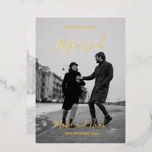 Invitation En Aluminium Mariage Elegant Black White Photo Gold