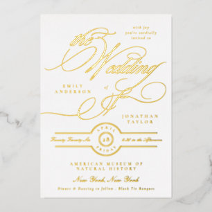 Invitation En Aluminium Mariage élégant bleu marine calligraphie dorée for
